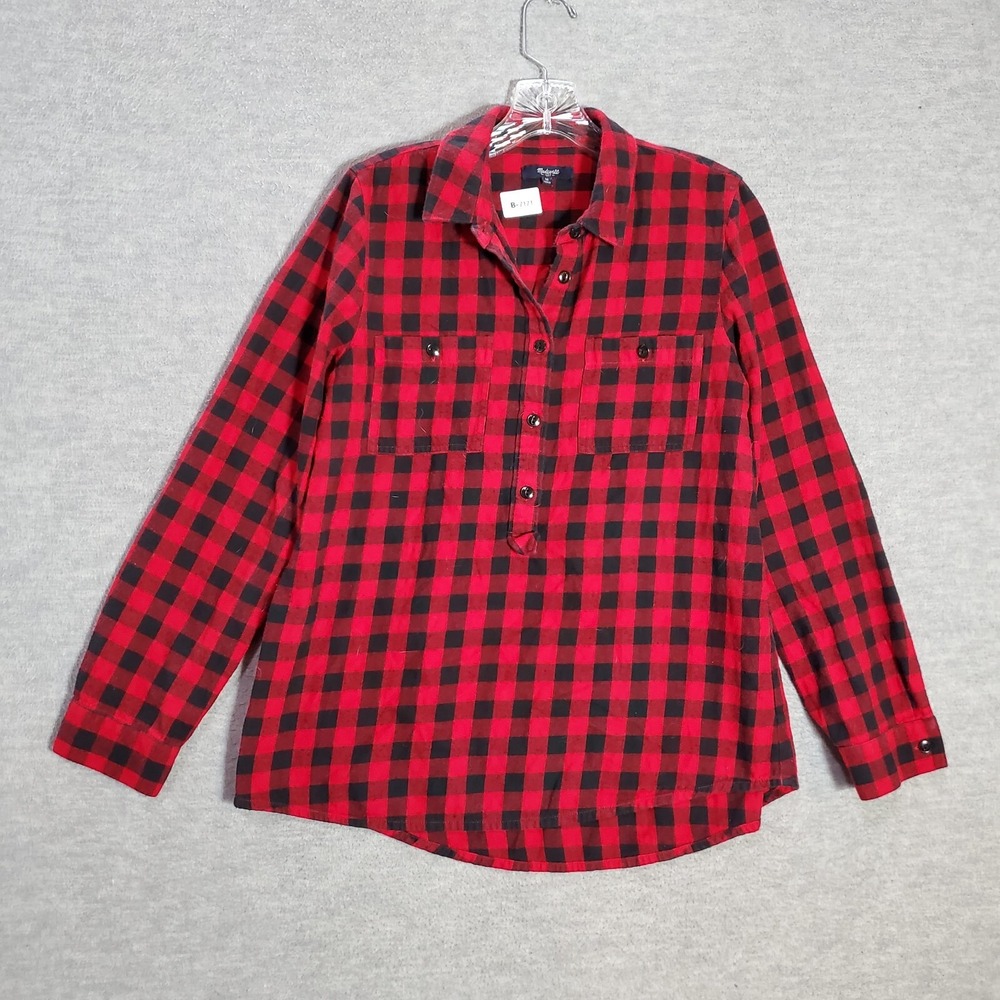 Madewell Women Top M Buffalo Plaid Flannel Long Sleeve Button Up Collar